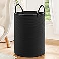 INDRESSME Woven Laundry Basket, Baby Nursery Hamper Bin Tall Storage Basket for Living Room, Kids Laundry Hamper for Clothes, Toys, Large Rope Baskets for Blankets, Pillows, 19.7 x 13.8 inches, Black