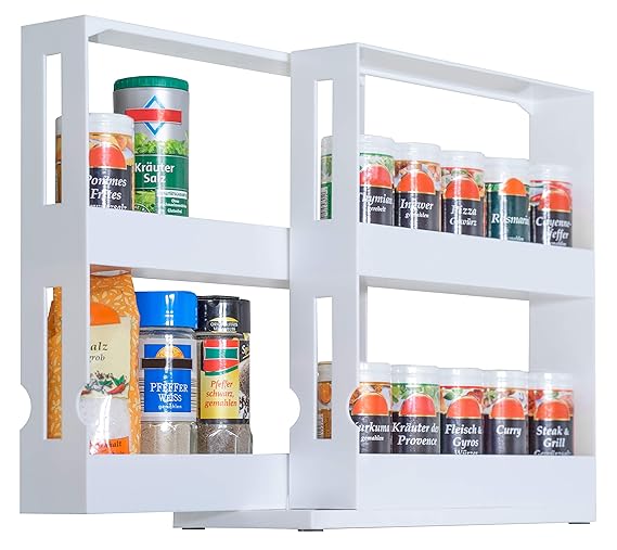 UPP Gewürzregal ausziehbar aus Kunststoff für Gewürzdosen bis 4,5 cm Durchmesser 2 Etagen Gewürzständer