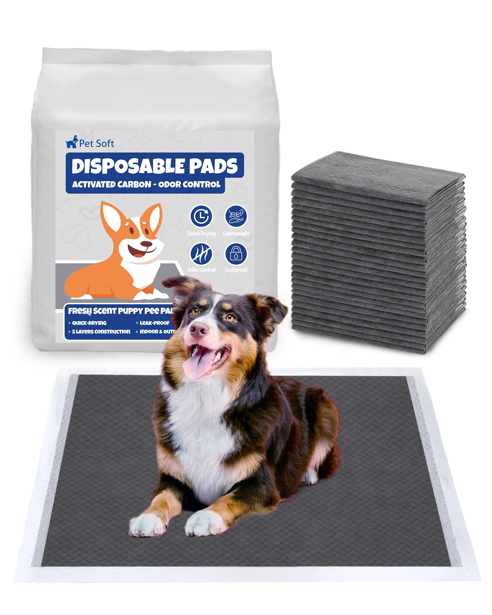 Pet Soft Puppy Pads - Disposable Activated Carbon Odor-Control Training Pads for Dogs Puppy Cats Rabbits, Super Absorbent Dog Potty Training Pads (60 * 90 CM,20 Count)