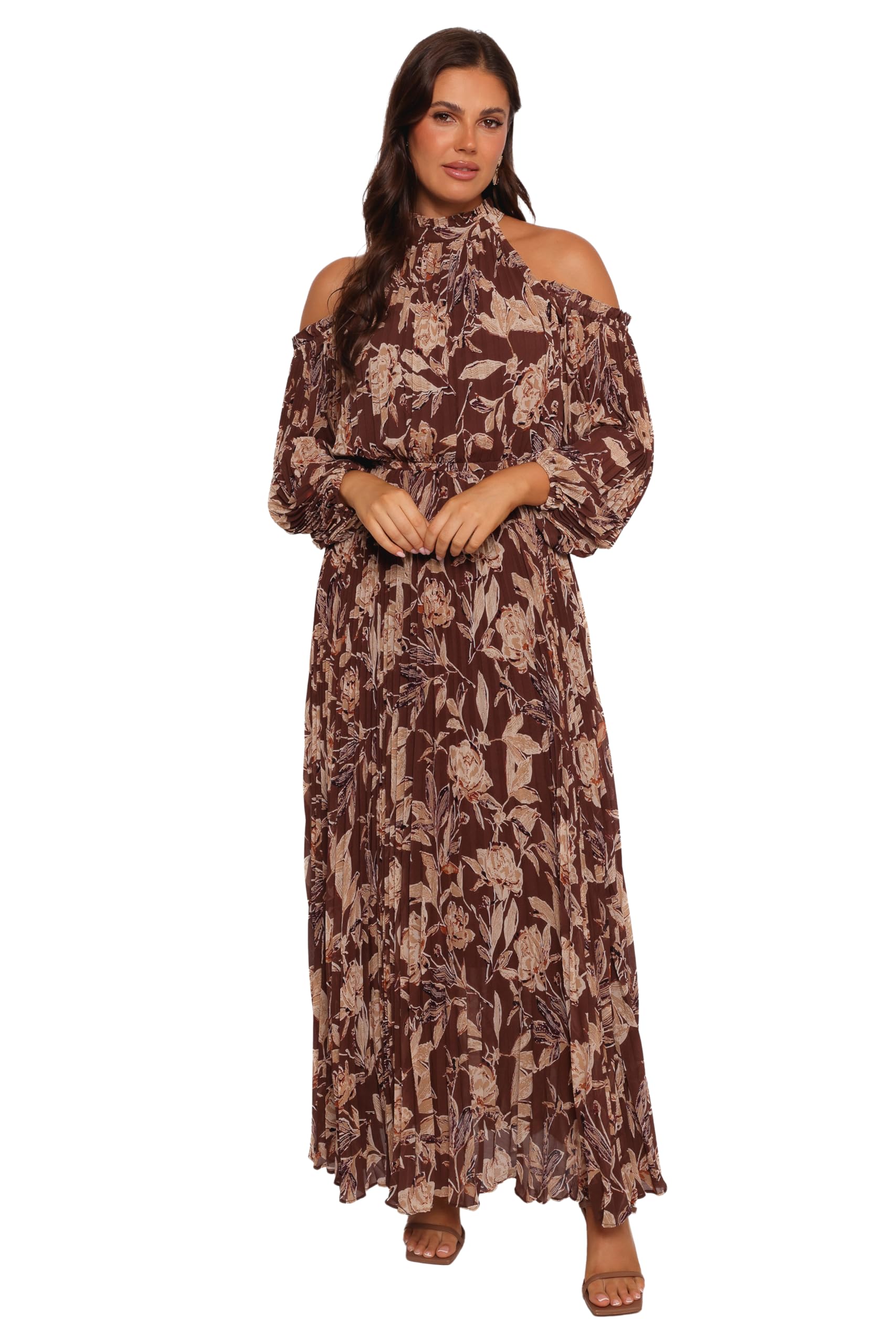 Petal & Pup Women’s Hilary Pleated Maxi Dress-Brown Floral