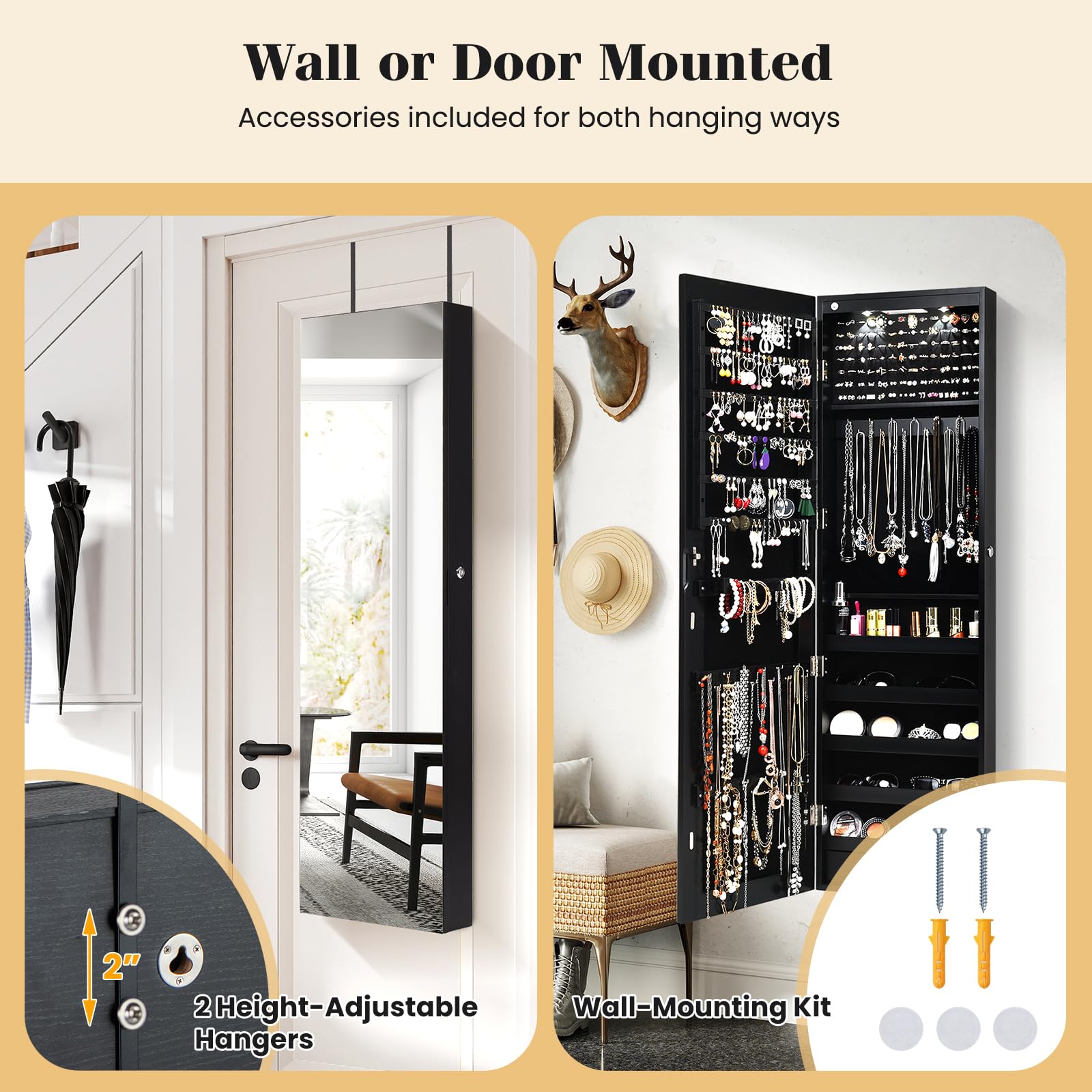 Giantex Wall Door Mounted Jewelry Armoire Cabinet with 47.5