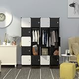 HOMIDEC Portable Wardrobe 20 Cube Closet with 3 Hanging Rails Black White view 4