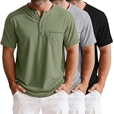 Riyiper 3 Pack Men's Big and Tall Henley T-Shirts | Cotton, Short Sleeve Tops, Pocket, Oversized, Loose Fit, Summer, Button, Soft, Stretchy, Breathable, Daliy, Workout