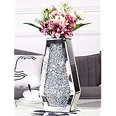 Flower Vase Crushed Diamond Vases for Decor Silver Mirror Vases for Centerpieces, Bling Crystal Decorative Glass Vase for Home Decor, 12 Inch - Can’t Hold Water