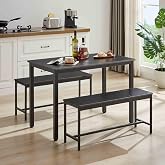 Anwick Dining Table with Bench, Space-Saving Ideal Dining Table Set for 4, Industrial Style Steel Frame Living Room Tables, Compact Dinette Sets for Kitchen, Living Room &amp; Party Room (Black)