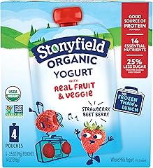 Stonyfield Organic Kids Strawberry Beet Berry Whole Milk Yogurt Pouches, 3.5 oz., 4 Ct – Real Fruit and Veggie; On The Go Sna