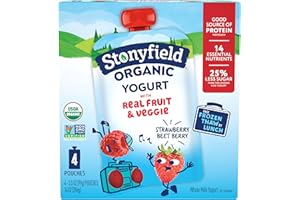 Stonyfield Organic Kids Strawberry Beet Berry Whole Milk Yogurt Pouches, 3.5 oz., 4 Ct – Real Fruit and Veggie; On The Go Snack and Breakfast Addition