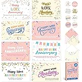Decorably 24 Pack 6x4in Happy Work Anniversary Cards for Employees with Envelopes and Stickers, 8 Confetti Designs Employee Anniversary Cards, Blank Inside - Office