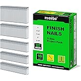 meite 16 Gauge Finish Nails, Assorted 5 Sizes (1", 1-1/4", 1-1/2", 2", 2-1/2" Each Size 500) Galvanized Straight 16GA Finish Nails, 5 Sizes Project Pack for 16 Gauge Finish Nailer