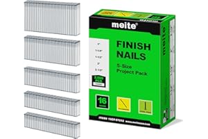 meite 16 Gauge Finish Nails, Assorted 5 Sizes (1", 1-1/4", 1-1/2", 2", 2-1/2" Each Size 500) Galvanized Straight 16GA Finish Nails, 5 Sizes Project Pack for 16 Gauge Finish Nailer