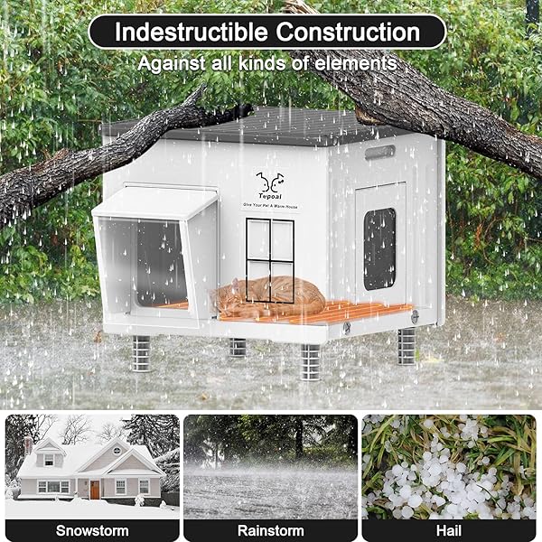 DAHIVS HEATED CAT HOUSE FOR OUTSIDE, HIGH INSULATED HEATED OUTDOOR CAT SHELTER 100% WEATHERPROOF WITH ESCAPE DOOR, ELEVATED OUTDOOR CAT HOUSE WITH HEATER FOR FERAL STRAY BARN CAT KITTY 17.7″X17″X17.5″