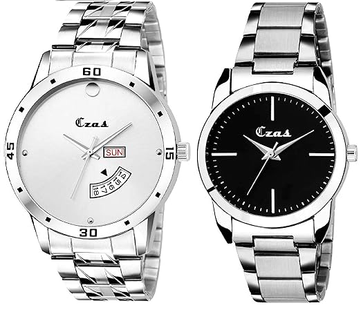 CS-8055 Silver & Black Combo Couple Watch - for Men & Women