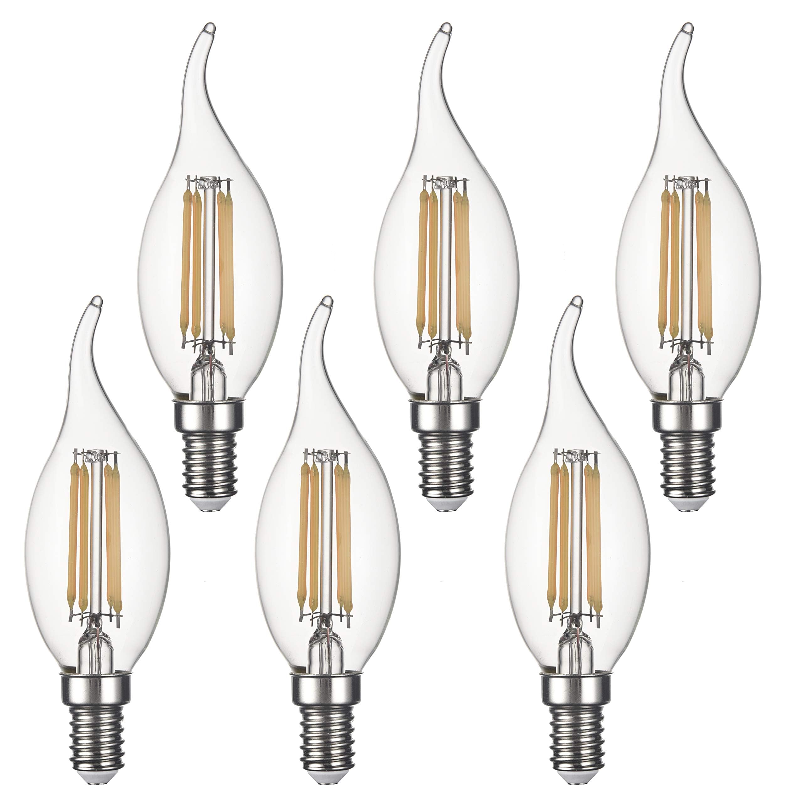 SD LUX LED Candle Bulbs Vintage Filament Led Light Bulbs,No Flicker Small Edison Bayonet LED Chandelier Bulbs - 4W (40W Equivalent) 450LM Warm White 2700K,6 Packs. (CA35-E14)
