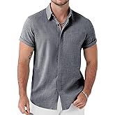 JEMITOP Men's Stretch Linen-Like Short Sleeve Button Down Shirts Summer Casual Beach Vacation Wedding Texture Shirt
