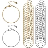 Molain 40 Pcs Snake Charm Bracelet Chains, Silver Gold Adjustable Jewelry Making Charm Bracelet with Heart Extender Chains for DIY Women Gifts 7.87 Inch