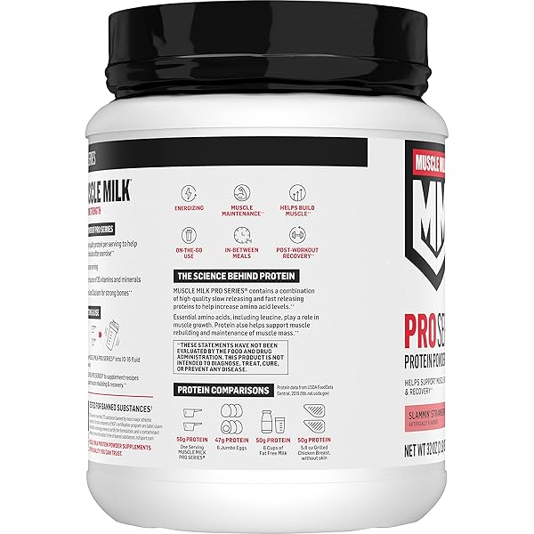 MUSCLE MILK PRO SERIES PROTEIN POWDER SUPPLEMENT, SLAMMIN’ STRAWBERRY, 2 POUND, 11 SERVINGS, 50G PROTEIN, 3G SUGAR, 20 VITAMINS & MINERALS, NSF CERTIFIED FOR SPORT, PACKAGING MAY VARY