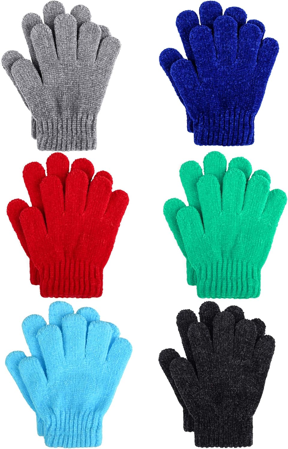 Motarto 6 Pairs Kid's Winter Magic Gloves Soft Chenille Cashmere Warm Gloves Stretchy Knit Gloves: Clothing