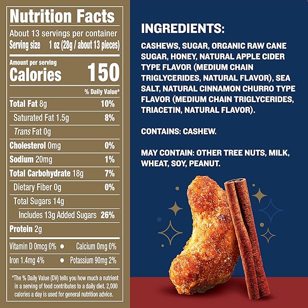 PLANTERS APPLE CIDER DONUT CASHEWS, COOKING & BAKING NUTS & SEEDS, FLAVORED CASHEWS, FALL SNACKS, CASHEW, PARTY SNACK, PLANT-BASED PROTEIN, 5 OZ BAG