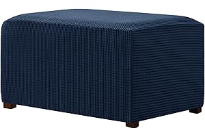 CHUN YI Ottoman Cover Rectangle Foot Stool Slipcovers, Folding Storage Footstool Protector, Soft Stretch Jacquard Fabric with Elastic Bottom (X-Large, Dark Blue)