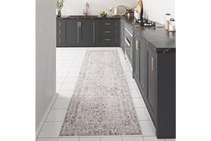 PureCozy Grey Runner Rug 3x8 Indoor Vintage Area Rug Hallway Kitchen Bedroom Rug Washable Living Room Carpet Retro Floral Accent Throw Rug Distressed Floor Rug for Office Dining Room Bathroom