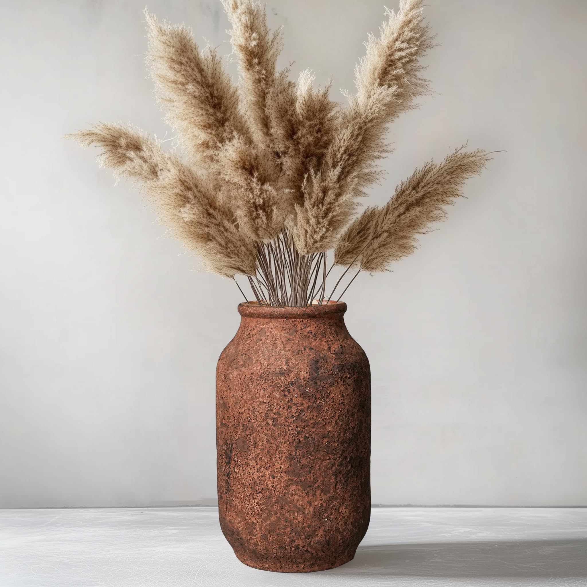 Photo 1 of Wancetang Terracotta Vase, Large Rustic Ceramic Vase, Farmhouse Decor for Living Room, Shelf, Mantle, Entryway, Room Decor, 9 Inch, Brown