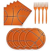 72 Pcs Basketball Paper Plates and Napkins - Disposable Party Plates and Napkins Tableware Set for Sports Birthday Party, Baby Shower - Serves 24