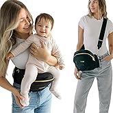 Tushbaby Black &amp; Gold Hip Seat Carrier with Black Carrying Strap