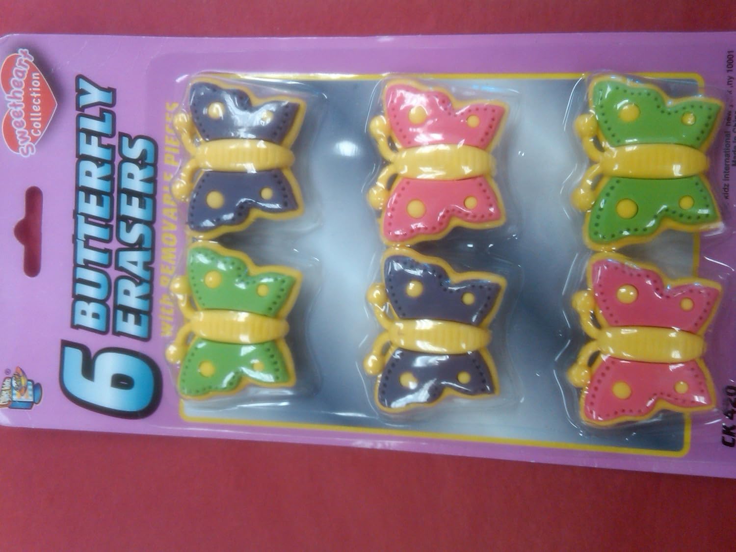 6 Pack Butterfly Erasers Toys & Games