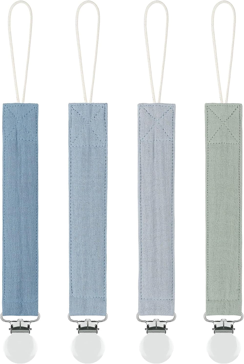 MoodyBaby Soft Organic Muslin Cotton Dummy Clips 4 Pack Blue Green