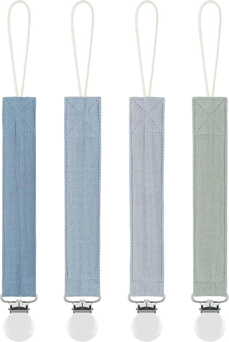 MoodyBaby Soft Organic Muslin Cotton Dummy Clips 4 Pack Blue Green