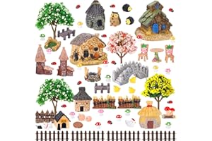 HIYZI 60 PCS Mini Fairy Garden Accessories Kit Enchanted Miniature House Decor Set with Tiny Figurines, DIY Micro Landscape Ornaments for Terrarium, Dollhouse Succulent Craft