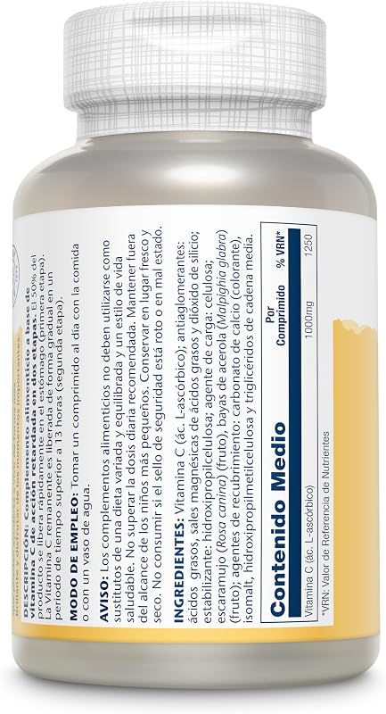 Vitamin C 1000mg | Con Escaramujo Y Acerola | Acción Retardada| Sin Gluten | Apto Para Veganos | Comprimidos, One size, Vanilla, 100 Unidad — foto 2 de 2
