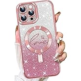 Fiyart Designed for iPhone 16 Pro Max Case,Compatible with MagSafe Love Hearts Plating Camera Protection TPU Magnetic Glitter Shockproof Phone Bumper for Women Girls 6.9"-Pink