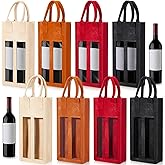 Vincreem 8 Pcs Double Wine Bag with Window Felt Wine Carrier Tote with Handle Reusable Bottle Gift Bag for Travel Camping Wedding Birthday Christmas Thanksgiving Party