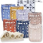 Nora's Nursery Cloth Diapers 7 Pack with 7 Inserts & 1 Wet Bag - Waterproof Cover, Washable, Reusable & One Size Adjustable Pocket Diapers for Newborns and Toddlers - Cali Coastal