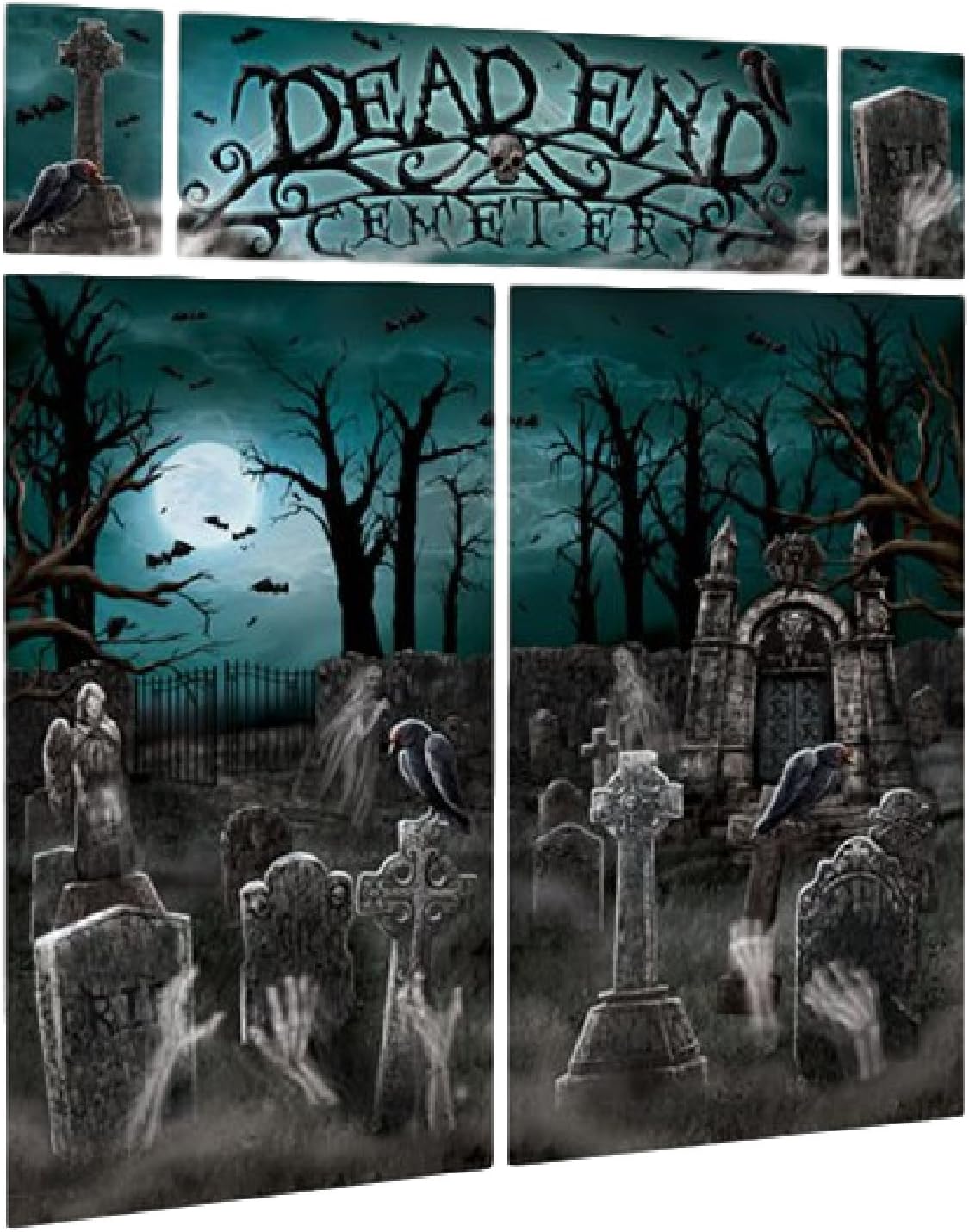 Fancy Me Large Halloween Party Scene Setter Spooky Creepy Scary Cemetery Party Backdrop Selfie Station Decoration