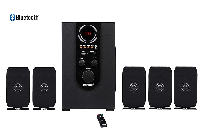 Vemax Boom 5.1 Bluetooth Multimedia Speaker Home Theater System with FM, USB, AUX, MMC Bass & Treble (Black & Orange)