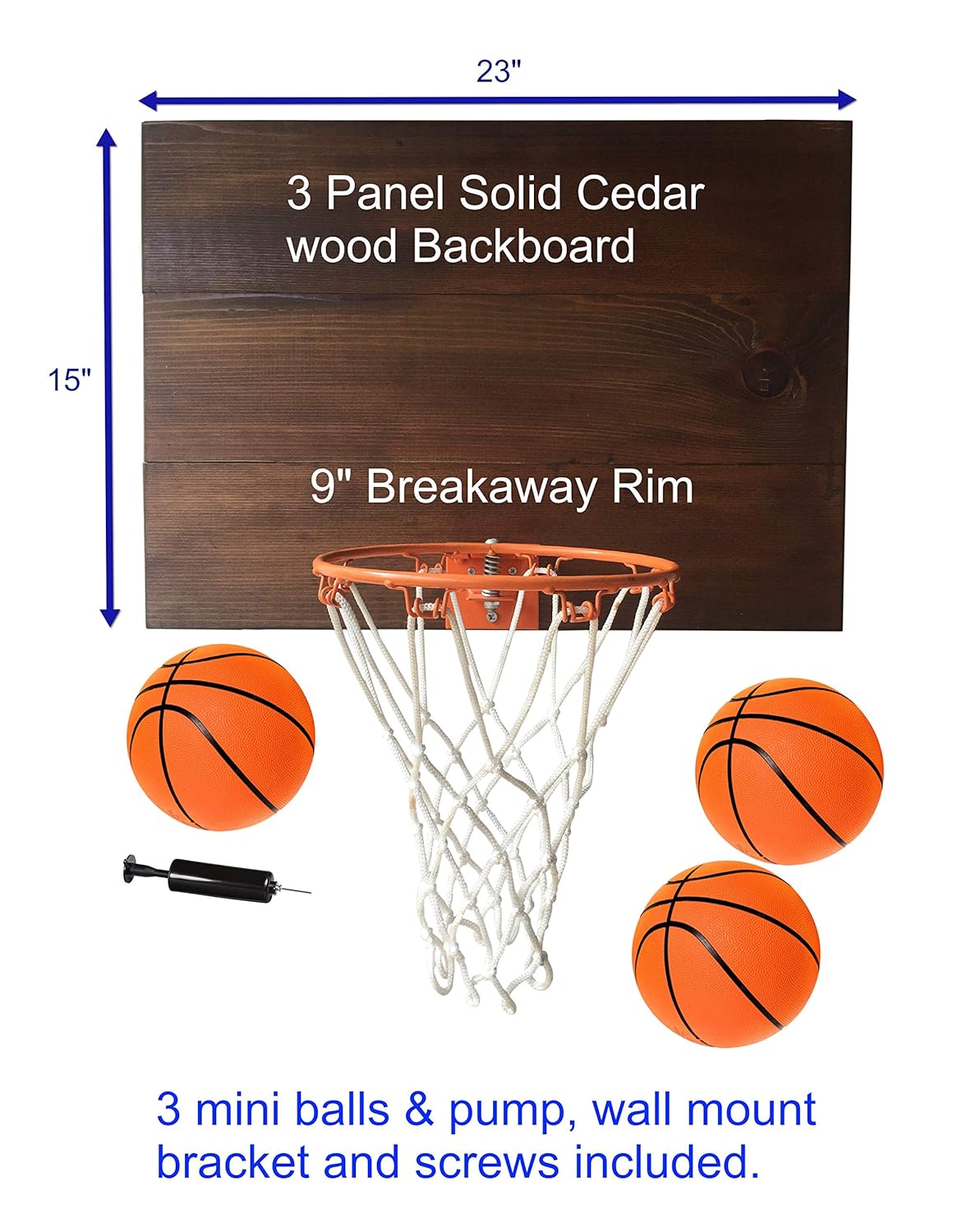 Planter Pros Indoor Basketball Wood Backboard, for Wall Made with American Cedar. Includes 9
