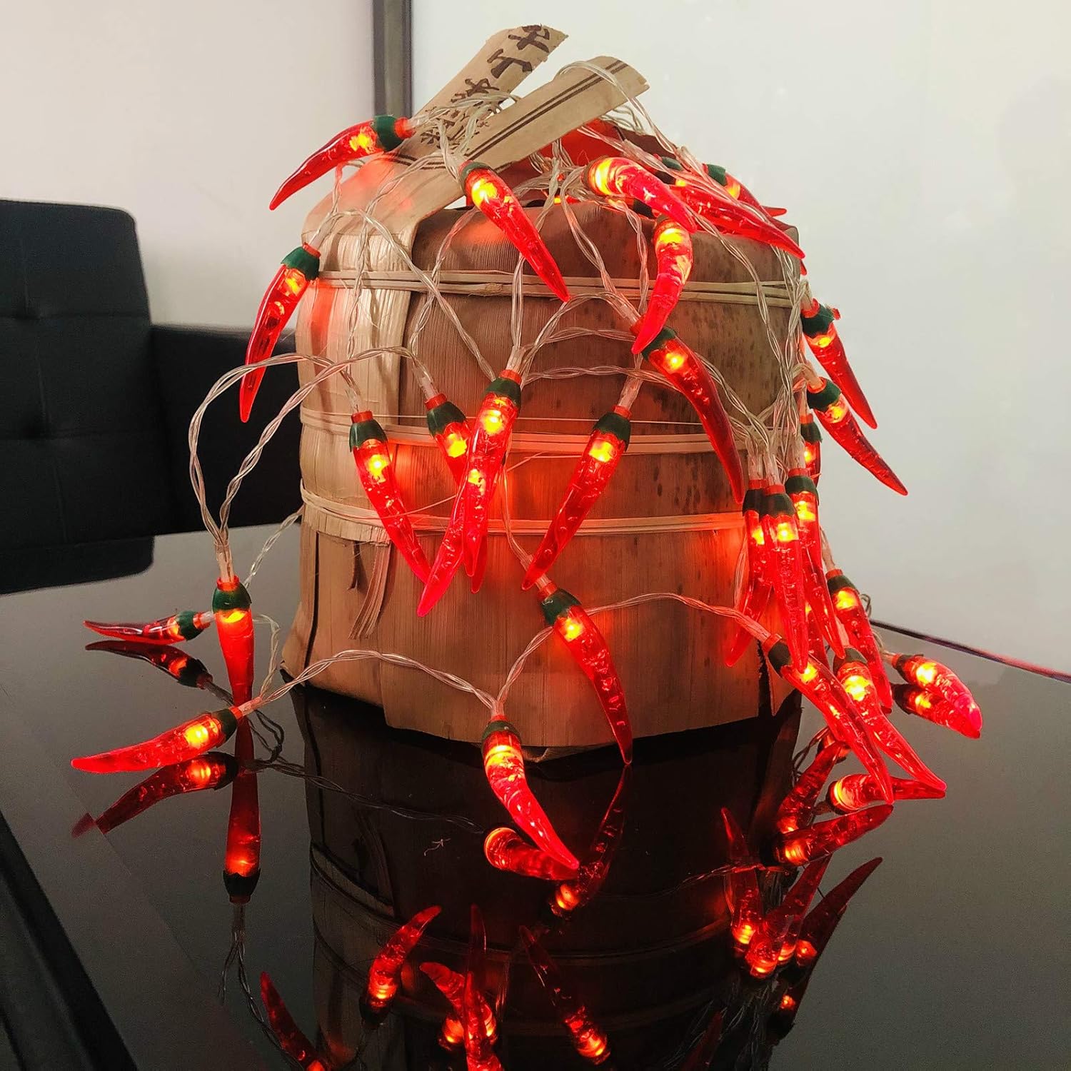 Red Chili Pepper Battery Operated LED Indoor & Outdoor String Lights