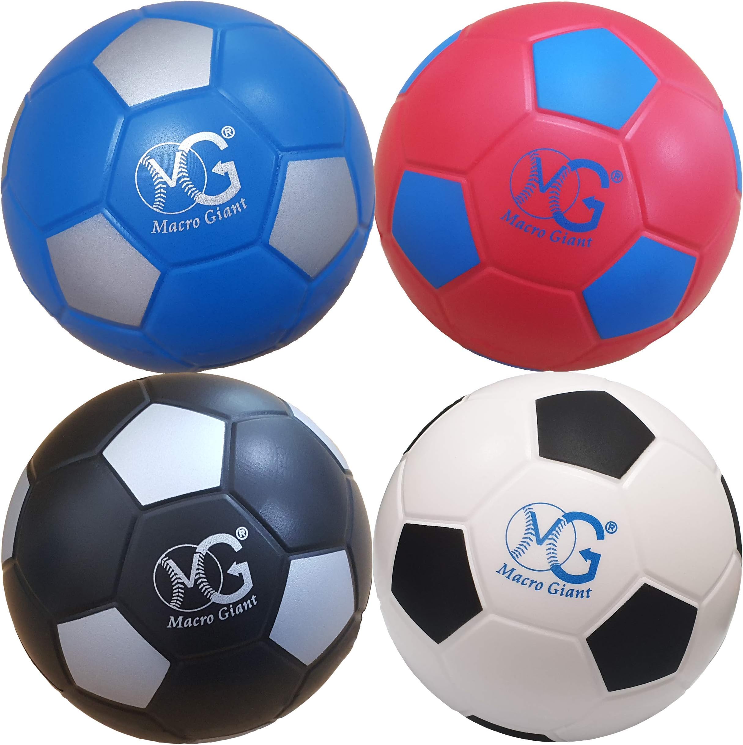 Macro Giant 6 Inch (Diameter) Soft Foam Soccer, Set of 4, Basic Colors, Beginner, Training Practice, Kickball, Kids Toys