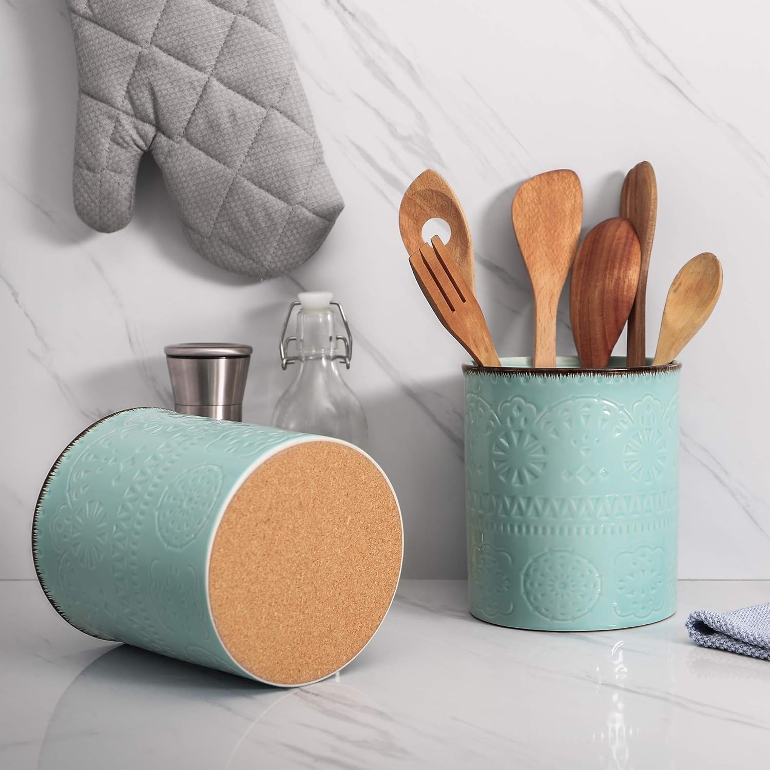 DOWAN Utensil Holder, 7.2 x 6.2 inches Large Kitchen Utensil Holder for Countertop Ceramic Cutlery Holder - Image 3