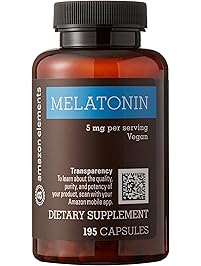 Amazon Brand - Amazon Elements Melatonin 5mg, Vegan, 195 Capsules, 6 Month Supply