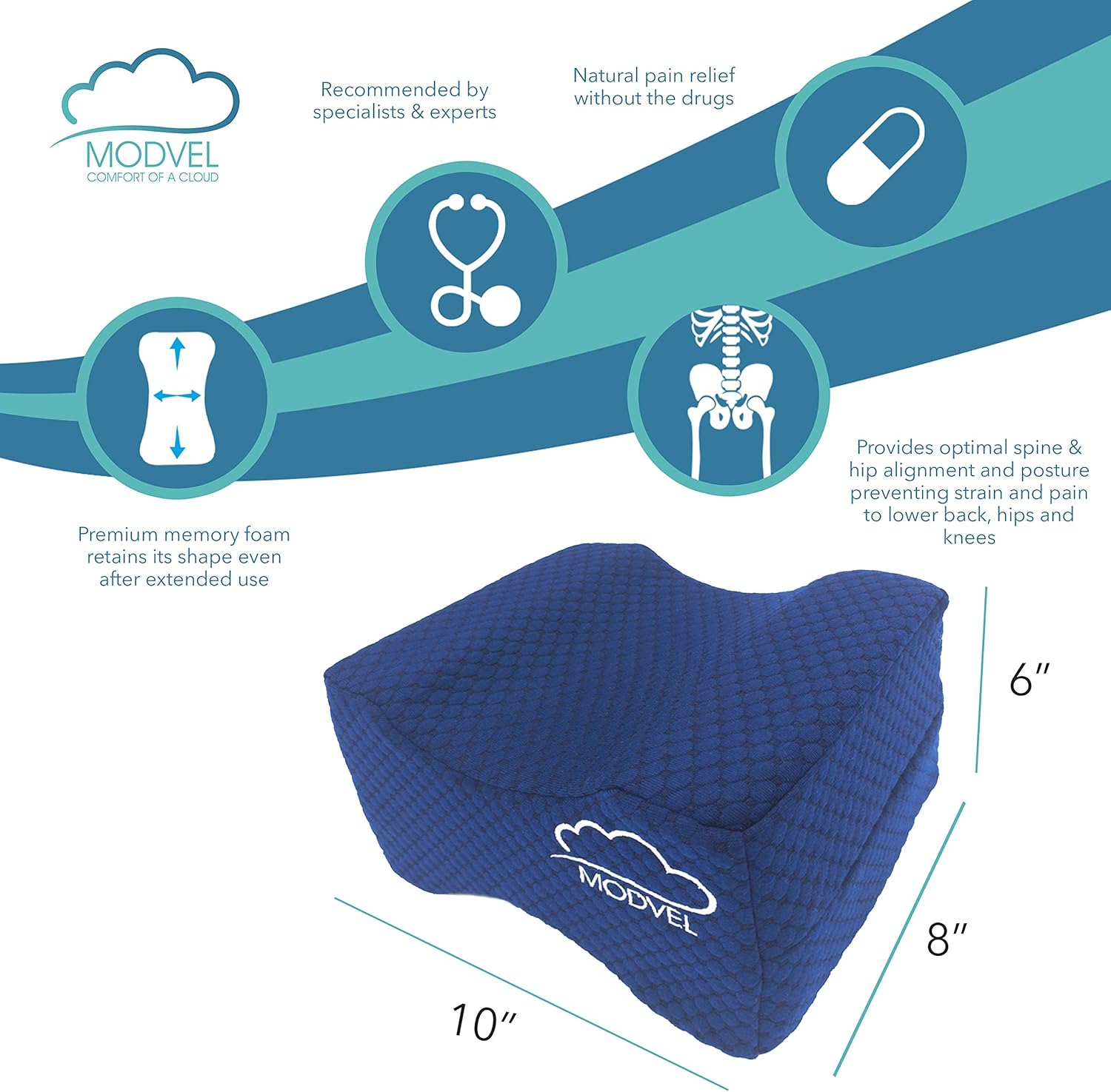 MODVEL Orthopedic Knee Pillow | Memory Foam Cushion For Hip, Sciatica & Lower Back Pain Relief | Provides Support & Comfort (MV-104): Home & Kitchen