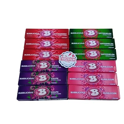 Bubblicious Chewing Gum Assortment - 3 Packs of Watermelon Strawberry Grape Original Fresh Delicious Bubble Gum