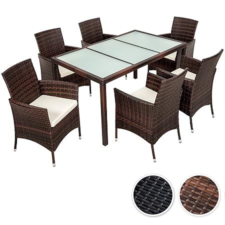 Tectake 6 Chairs 1 Table With Glass Luxury Rattan Garden