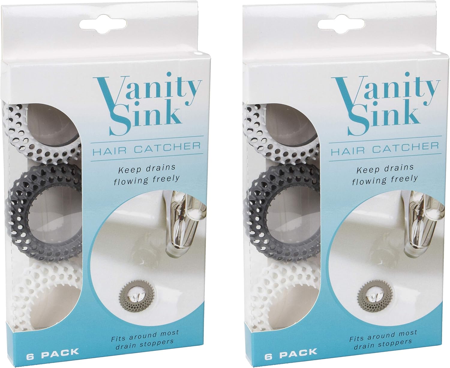 Evriholder Vanity Savers, 2 Sets of 6 Each Hair Catcher for Bathroom Sink, Pack of 12, Gray and