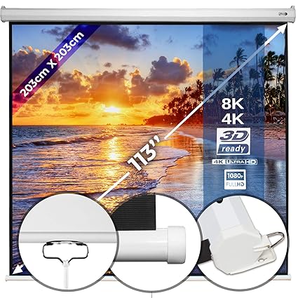 Beamer Leinwand 203x203cm | in verschiedenen Größen mit und ohne Stativ, einfache Montage, Format 1:1, 4:3, 16:9, HD, 4K, 3D 