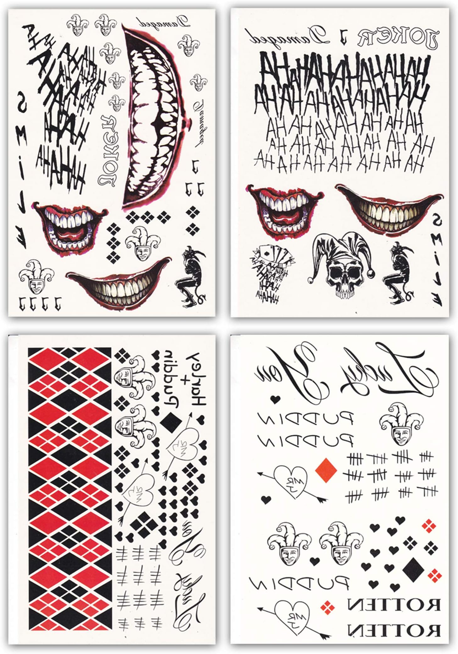 DaLin 4 Large Sheets HQ & Joker Temporary Tattoo Stickers SS Full Body Bundle for Costume/Cosplay Party Accessory