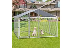 FKLUG Dog Kennel for Outside Medium Dog Crate Heavy Duty Dog Play Cage Pen Kennel with UV Protective Cover (90" L x 90" W x 60" H)