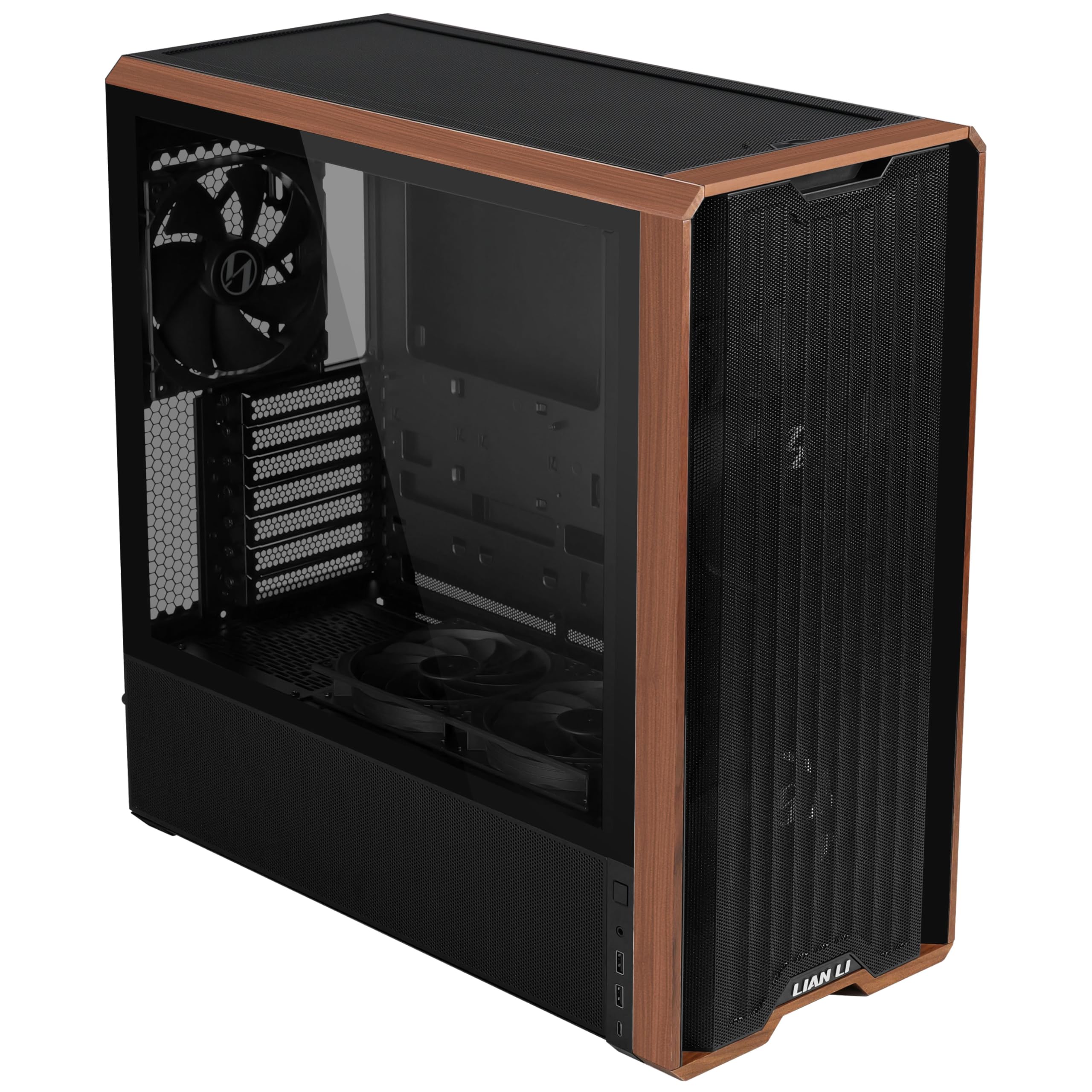 Lian Li Lancool 217 PC-Gehäuse Schwarz | ATX Midi-Tower, Tempered Glass, 5 Lüfter, Walnussholz, Mesh-Front, Back-Connect-kompatibel 3